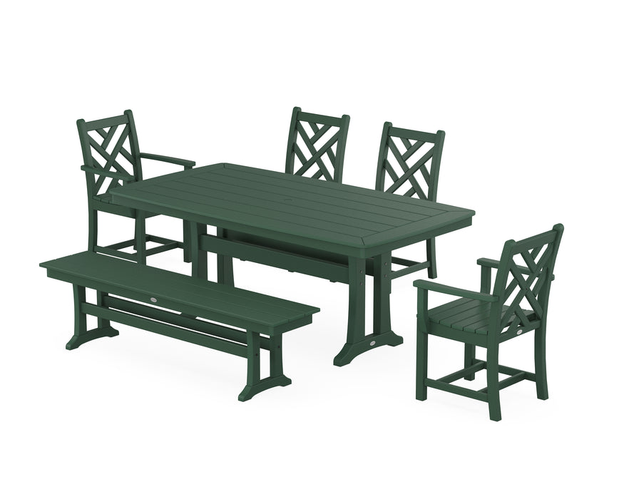 POLYWOOD Chippendale 6-Piece Dining Set with Trestle Legs in Green