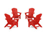 POLYWOOD® 4-Piece Nautical Grand Adirondack Chair Conversation Set in Sunset Red
