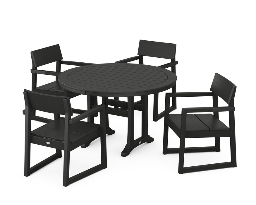 POLYWOOD EDGE 5-Piece Round Dining Set with Trestle Legs in Black
