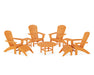 POLYWOOD Nautical Curveback Adirondack Chair 9-Piece Conversation Set in Tangerine
