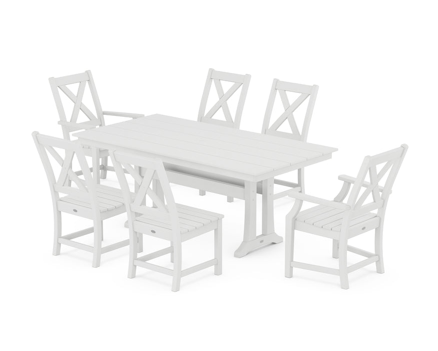 POLYWOOD Braxton 7-Piece Farmhouse Dining Set With Trestle Legs in White