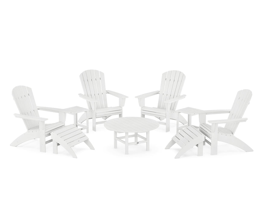 POLYWOOD Nautical Curveback Adirondack Chair 9-Piece Conversation Set in White