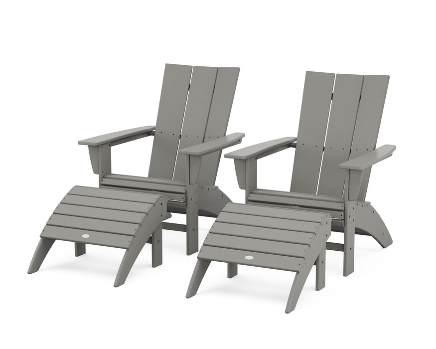 POLYWOOD Modern Curveback Adirondack Chair 4-Piece Set with Ottomans in Slate Grey