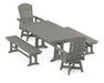 POLYWOOD Nautical Curveback Adirondack Swivel Chair 5-Piece Dining Set with Trestle Legs and Benches in Slate Grey