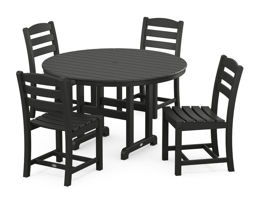 POLYWOOD La Casa Café Side Chair 5-Piece Round Farmhouse Dining Set in Black