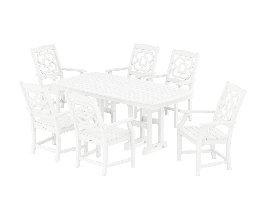 Martha Stewart by POLYWOOD Chinoiserie Arm Chair 7-Piece Dining Set in White