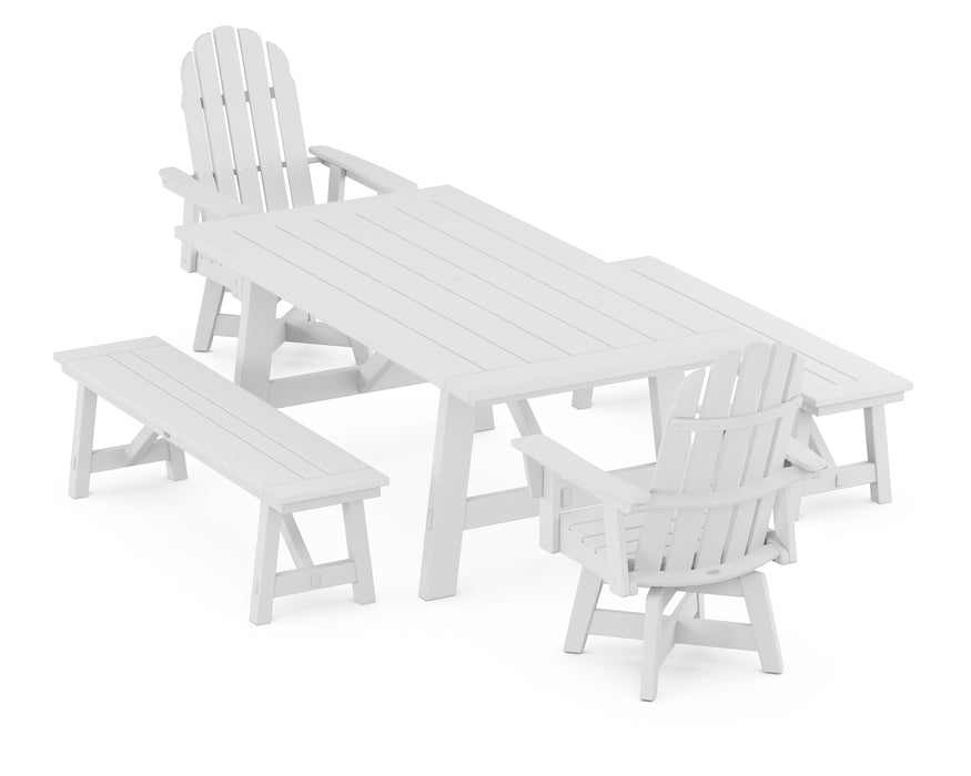 POLYWOOD Vineyard Adirondack 5-Piece Rustic Farmhouse Dining Set With Trestle Legs in White