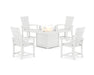 POLYWOOD® Quattro 4-Piece Upright Adirondack Conversation Set with Fire Pit Table in White