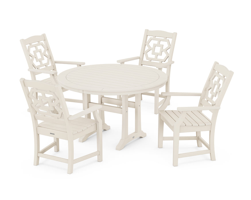 Martha Stewart by POLYWOOD Chinoiserie 5-Piece Round Dining Set with Trestle Legs in Sand