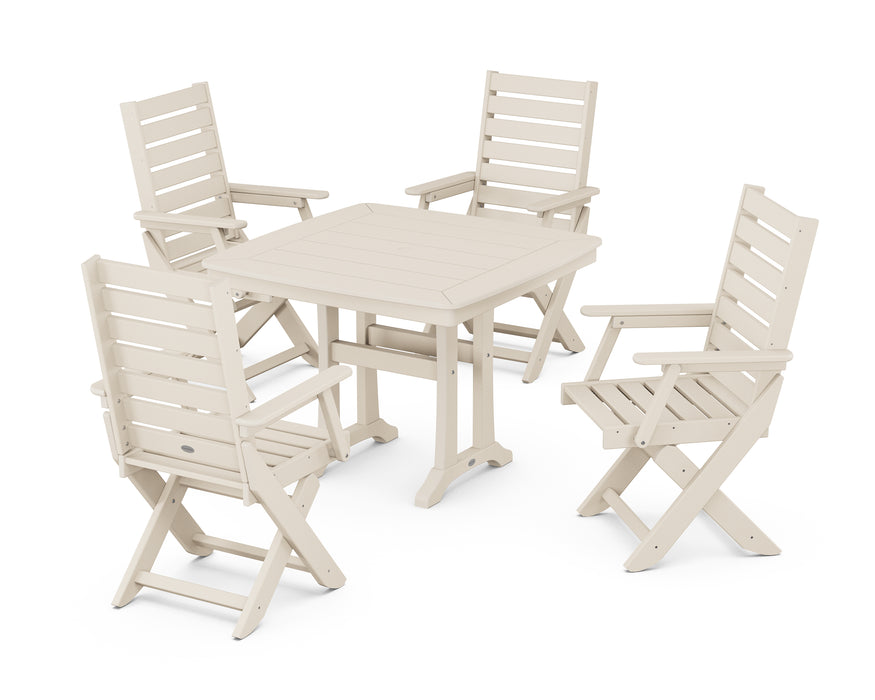 POLYWOOD Captain 5-Piece Dining Set with Trestle Legs in Sand