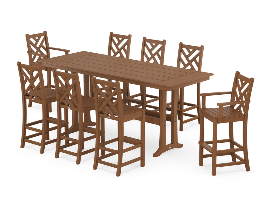 POLYWOOD® Chippendale 9-Piece Farmhouse Bar Set with Trestle Legs in Teak