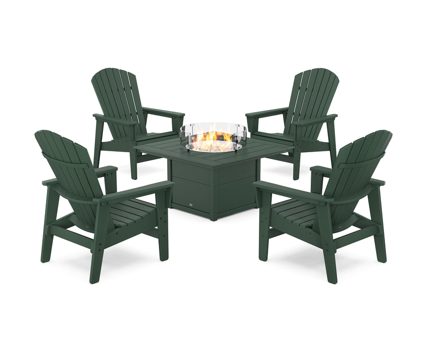 POLYWOOD® 5-Piece Nautical Grand Upright Adirondack Conversation Set with Fire Pit Table in Lemon / White