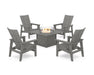 POLYWOOD® 5-Piece Modern Grand Upright Adirondack Conversation Set with Fire Pit Table in Slate Grey