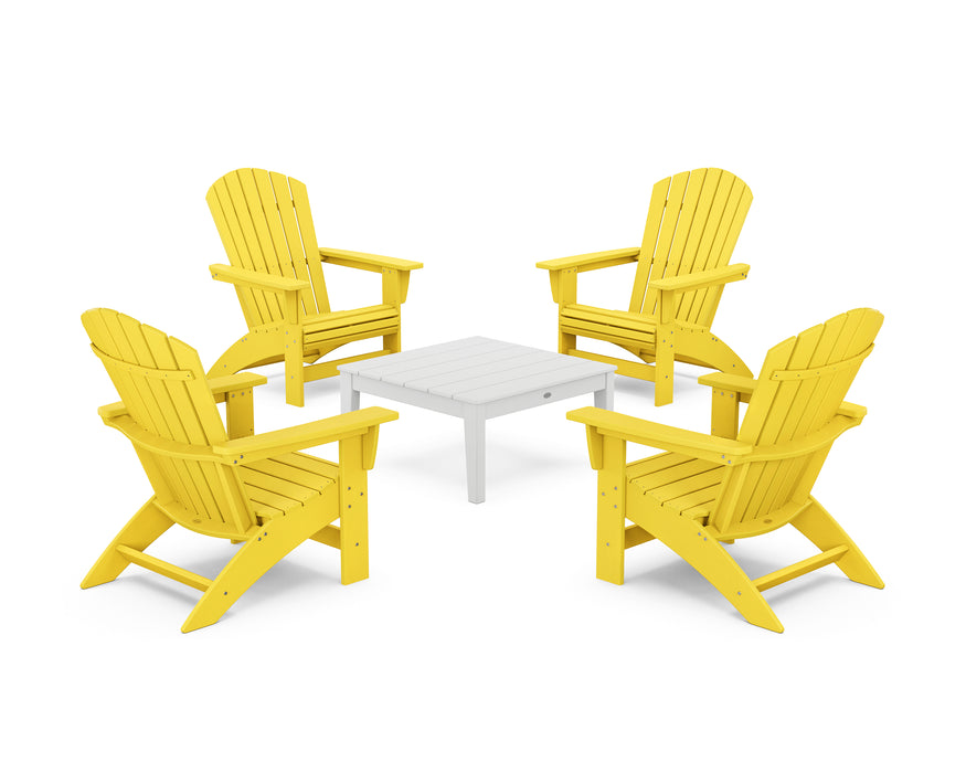 POLYWOOD® 5-Piece Nautical Grand Adirondack Chair Conversation Group in Lime / White