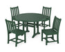 POLYWOOD Traditional Garden Side Chair 5-Piece Round Dining Set With Trestle Legs in Green