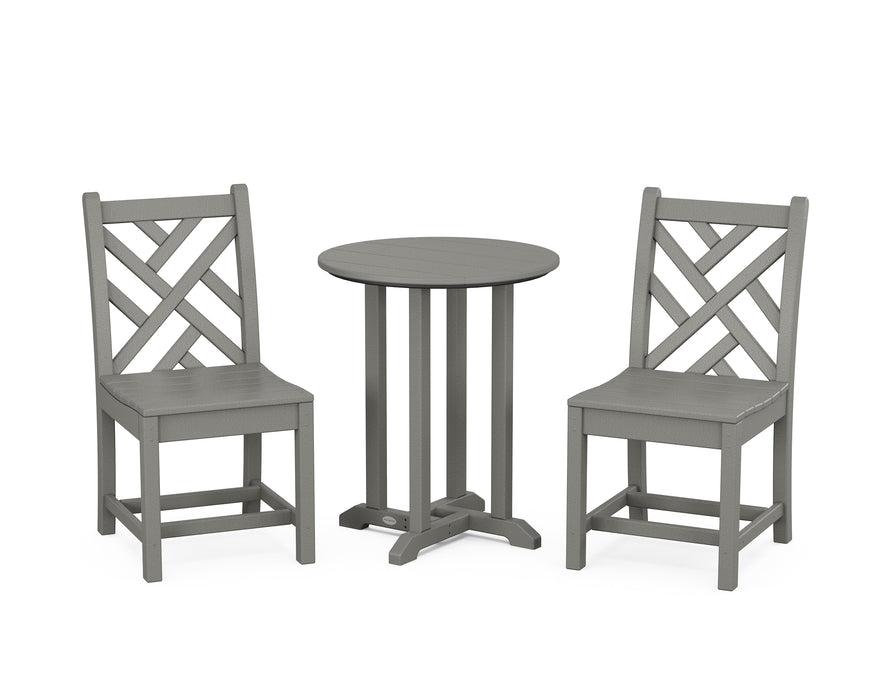 POLYWOOD Chippendale Side Chair 3-Piece Round Dining Set in Slate Grey