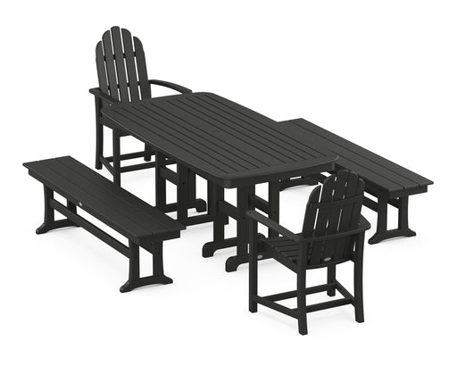 POLYWOOD Classic Adirondack 5-Piece Dining Set with Benches in Black