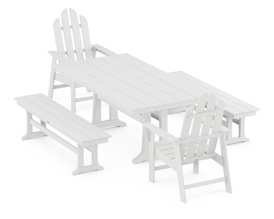 POLYWOOD Long Island 5-Piece Farmhouse Dining Set With Trestle Legs in White