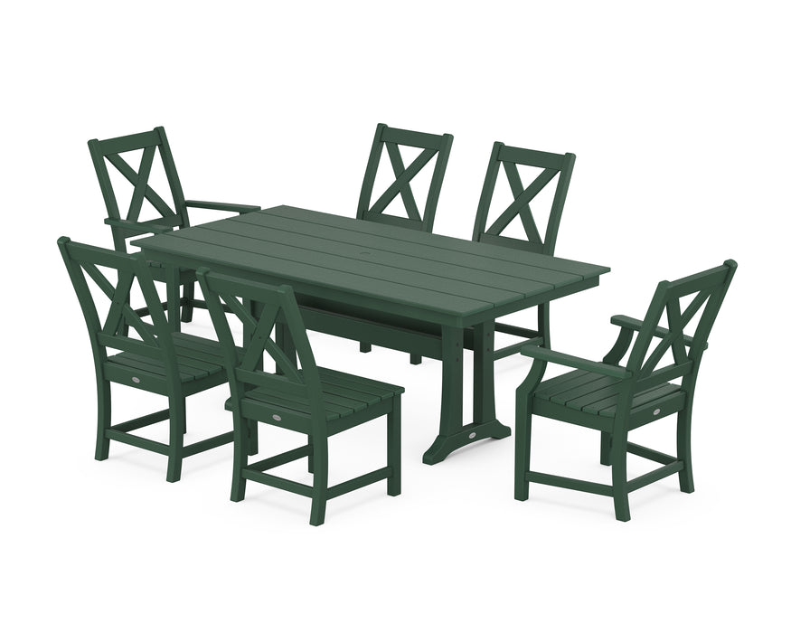 POLYWOOD Braxton 7-Piece Farmhouse Dining Set With Trestle Legs in Green