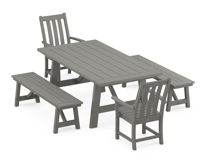 POLYWOOD Vineyard 5-Piece Rustic Farmhouse Dining Set With Trestle Legs in Slate Grey