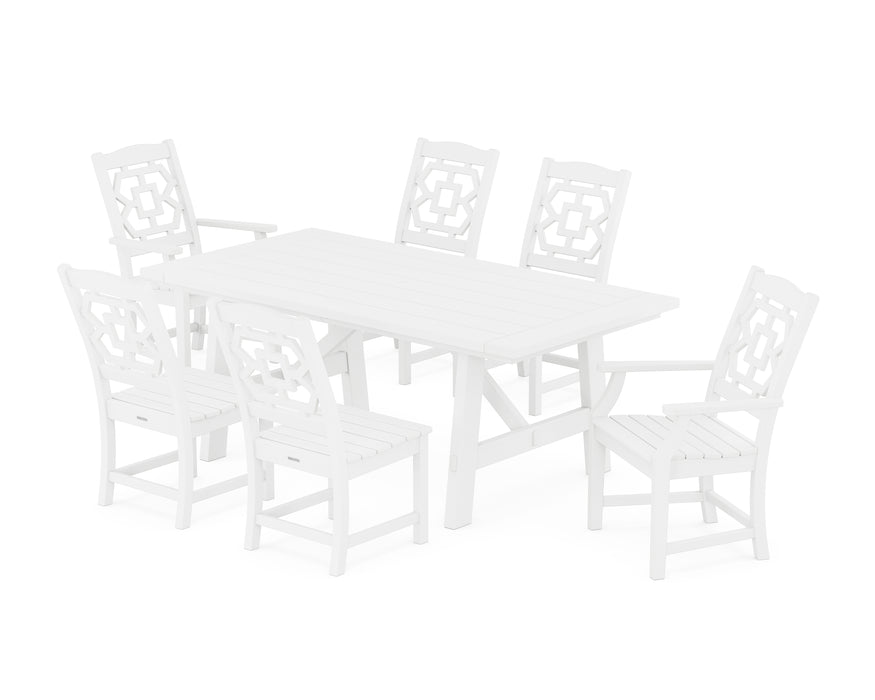 Martha Stewart by POLYWOOD Chinoiserie 7-Piece Rustic Farmhouse Dining Set in White