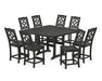 Martha Stewart by POLYWOOD Chinoiserie 9-Piece Square Side Chair Counter Set with Trestle Legs in Black