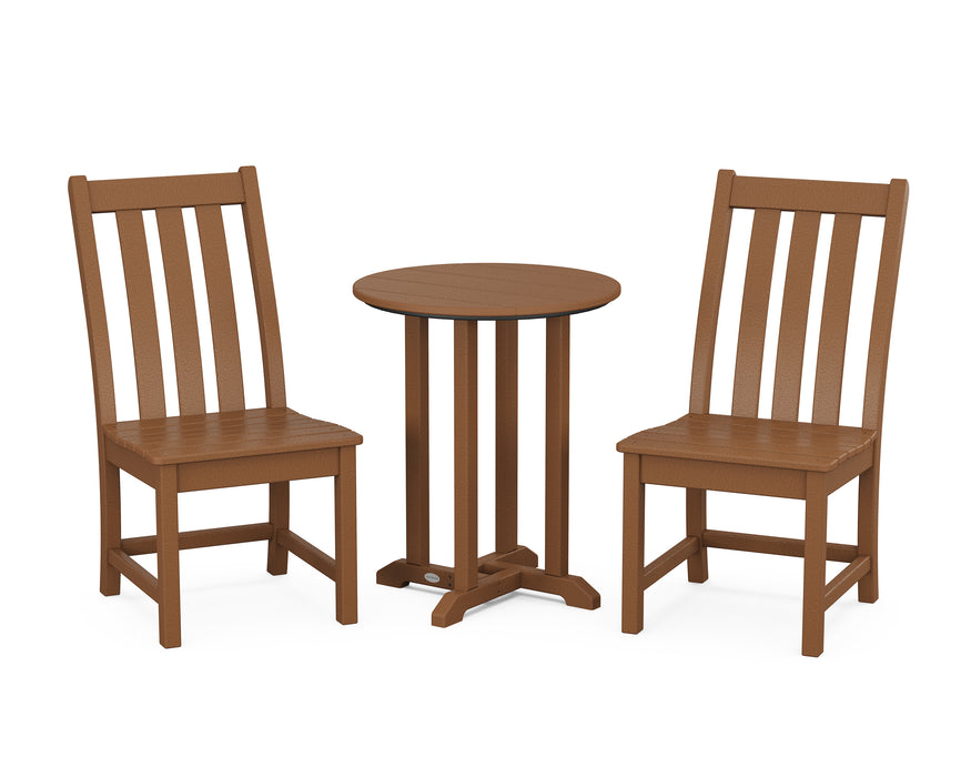 POLYWOOD Vineyard Side Chair 3-Piece Round Dining Set in Teak