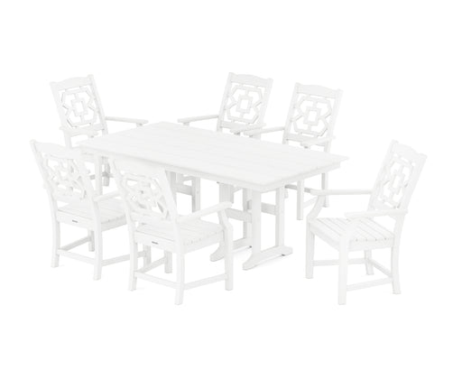 Martha Stewart by POLYWOOD Chinoiserie Arm Chair 7-Piece Farmhouse Dining Set in White