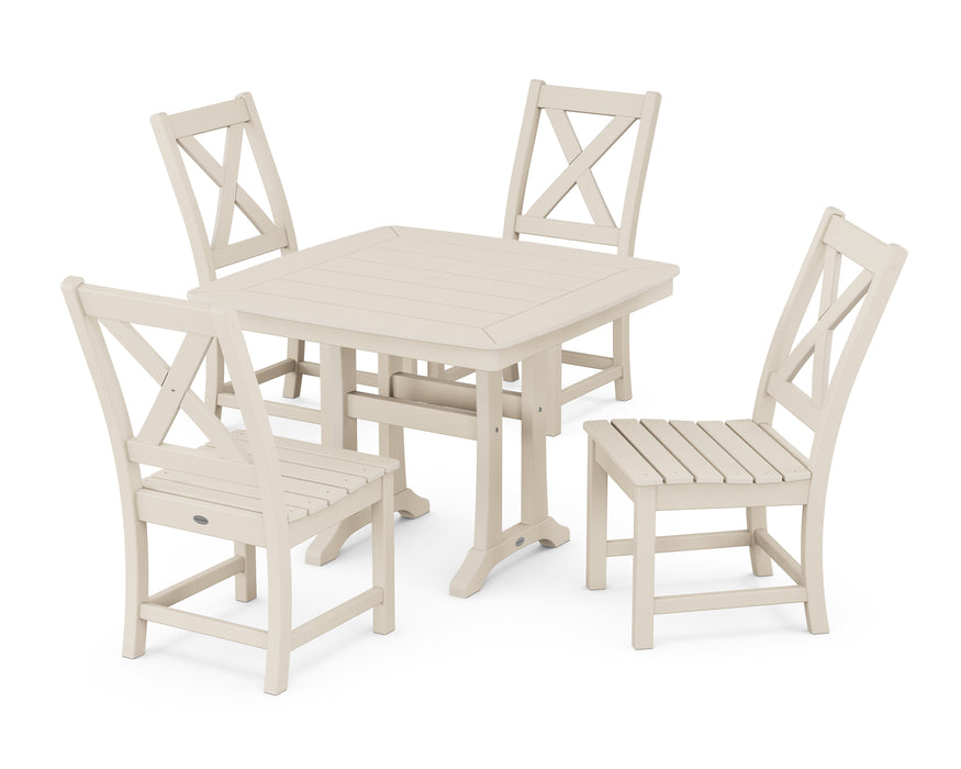 POLYWOOD Braxton Side Chair 5-Piece Dining Set with Trestle Legs in Sand